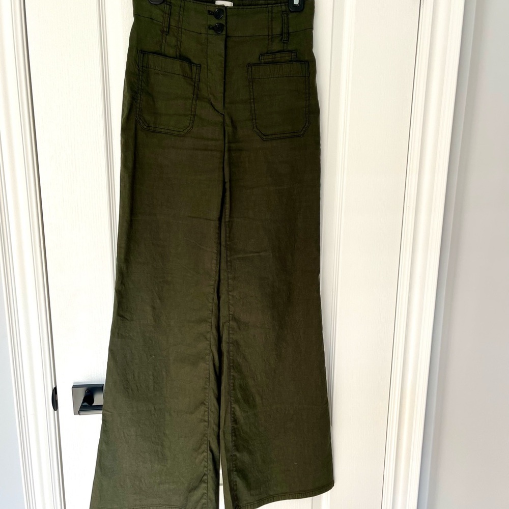 The Junie High-Rise Flare Pants by Maeve: Magic Fabric Edition in Olive Green
